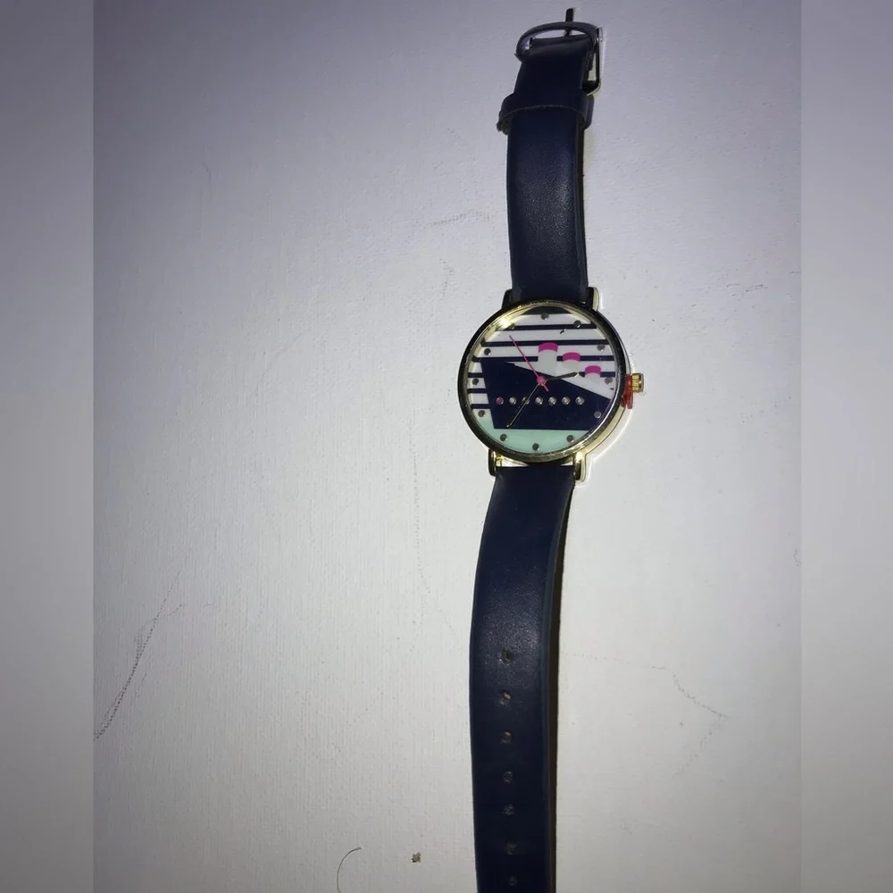 Ladies Sailor Jane Gold Tone Blue Faux Leather Cruise Ship Face Watch 7396 G6 - Picture 5 of 6